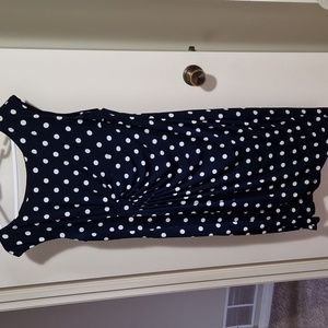 Navy blue and white polka dot midi dress